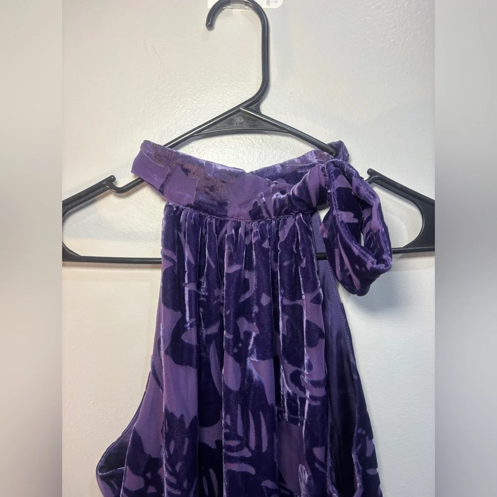 Trina Turk Womens Wish Burnout Shift Dress Purple Velvet Floral Halter size M